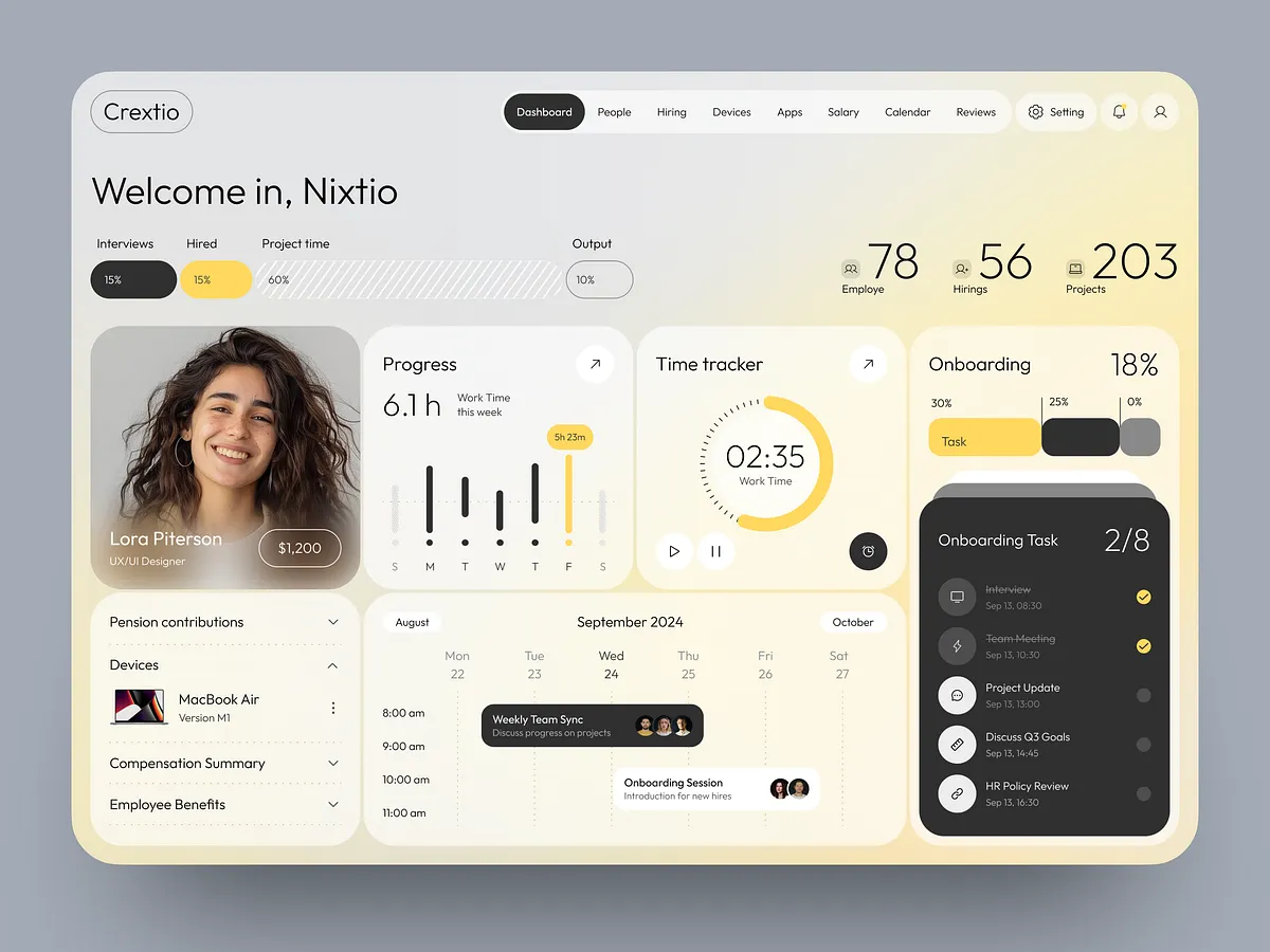 Crextio HR management dashboard interface design